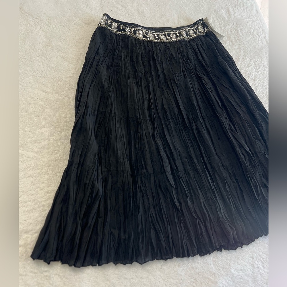 Nygard Collection Skirt Midi Crinkled Beaded Waist Lined Gypsie Prairie Boho 16 - Picture 4 of 13